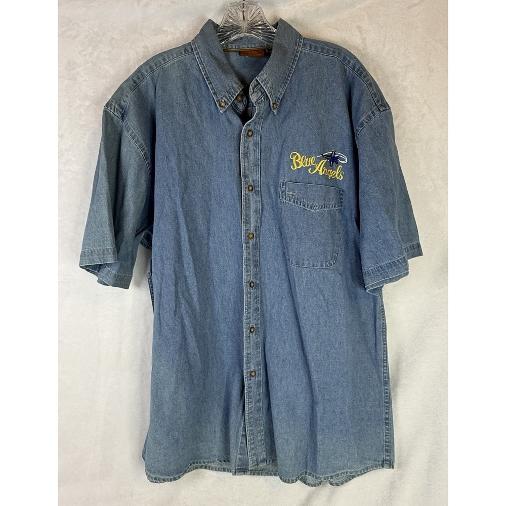 Harriton Blue Angels Navy Denim Shirt XL Embroidered Aviation Logo‎ Cotton